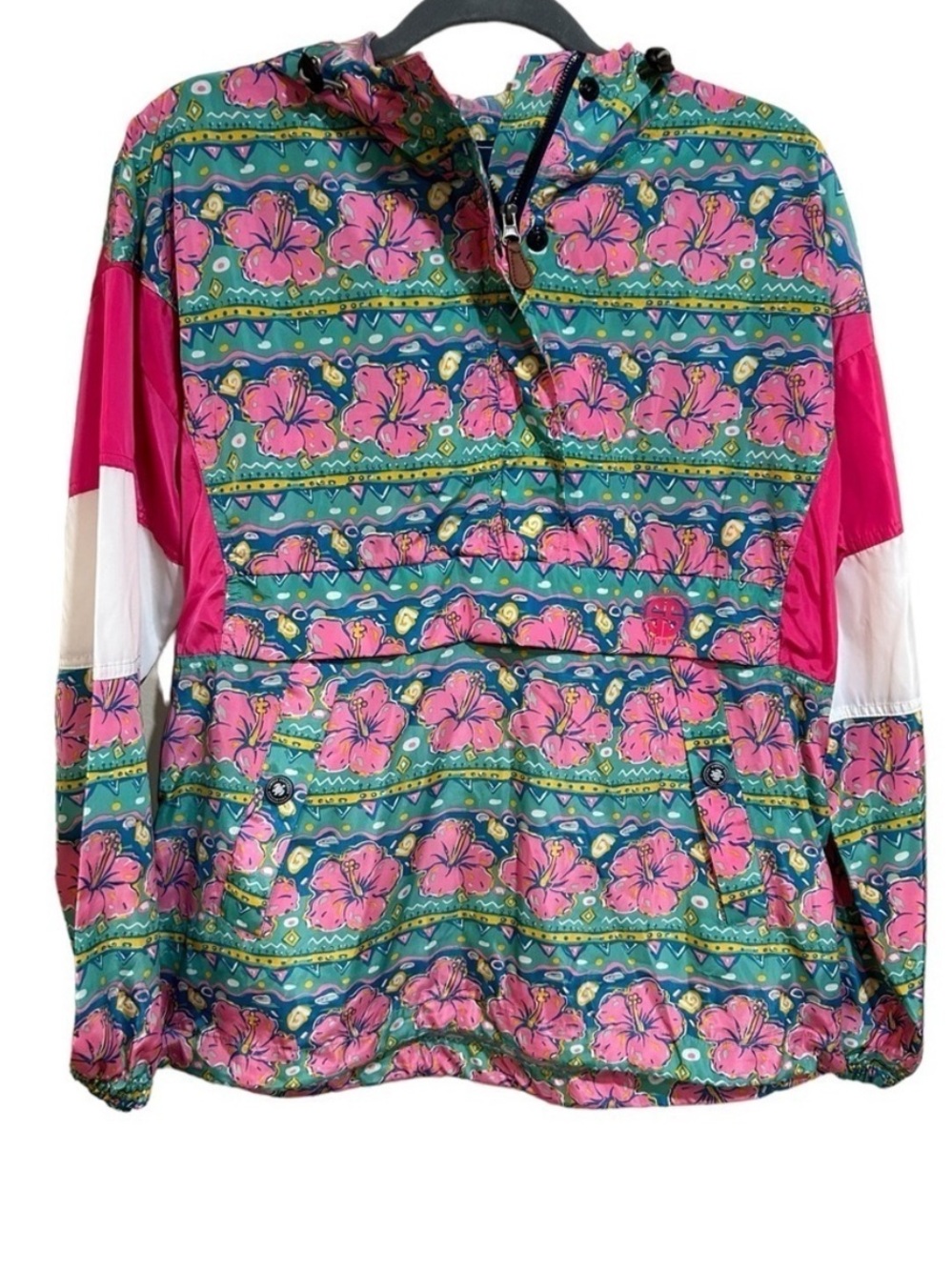 Simply Southern Retro Hibiscus Raincoat Pullover Hoodie Pink Green Small NWT - Picture 3 of 11